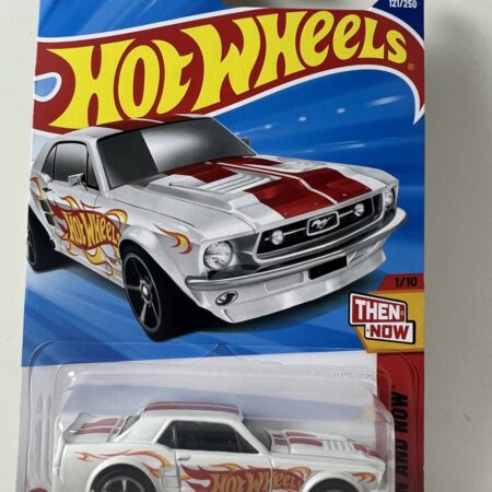 Hot Wheels ’67 Ford Mustang – White with Flames (Then and Now Series)