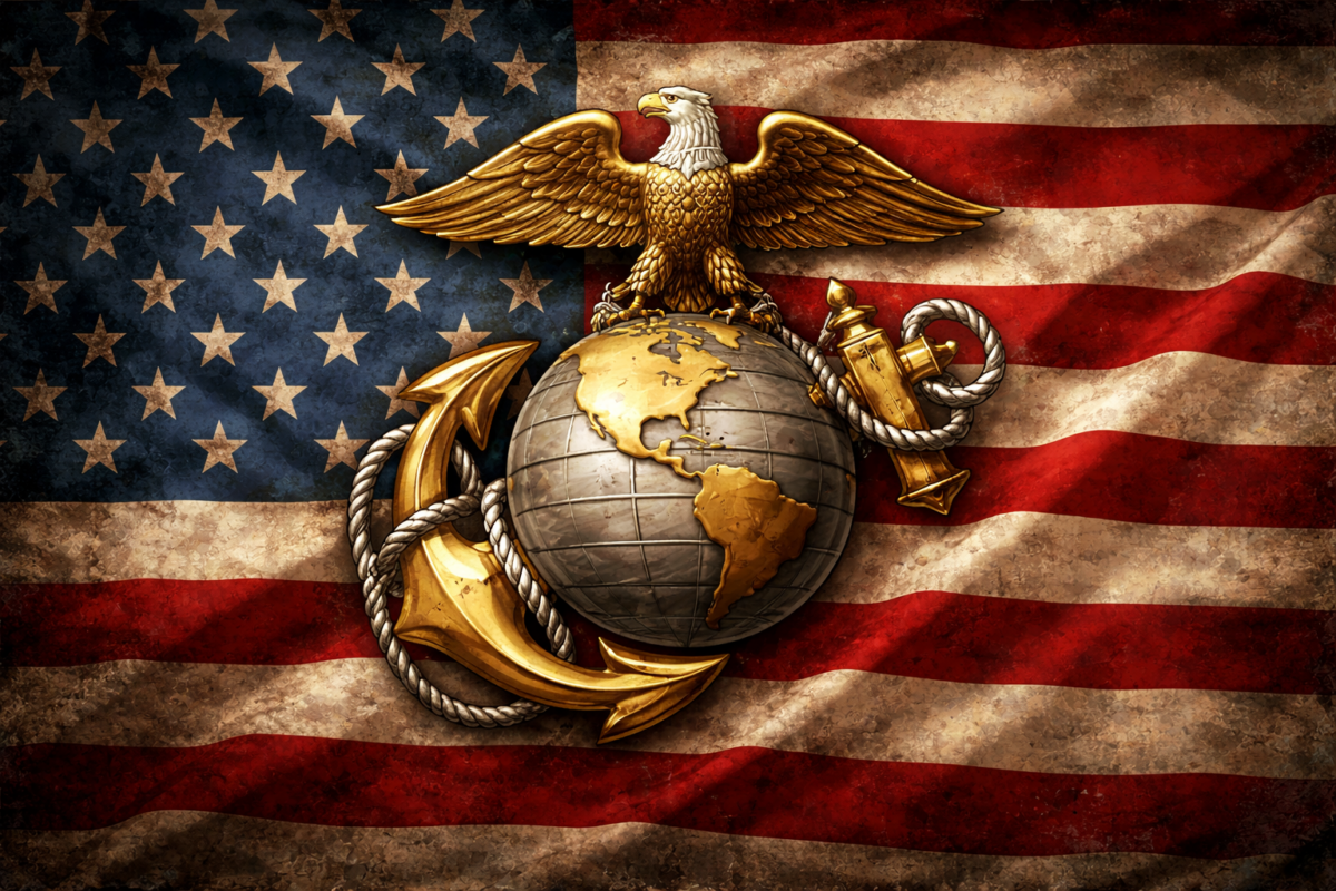 United States Marine Corps emblem with American flag representing veteran owned business