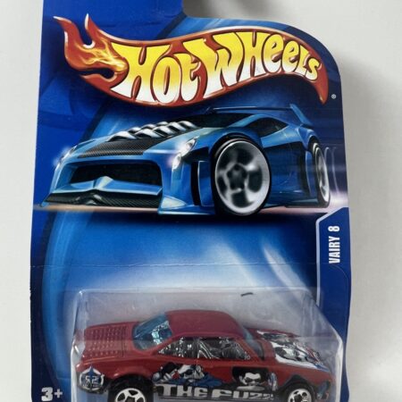 HOT WHEELS 2003 Vairy 8 The Fuzz Red Blue Retro #214 Chrome Wheels