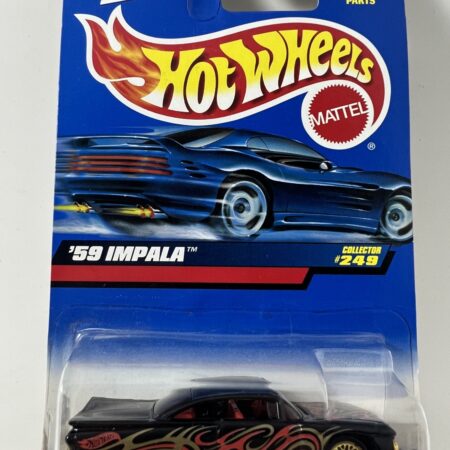 hot wheels 59 impala diecast car in packaging blue card front view black lowrider collectible