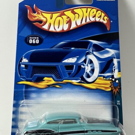 hot wheels 1:64 diecast car in packaging blue card front view teal classic car collectible