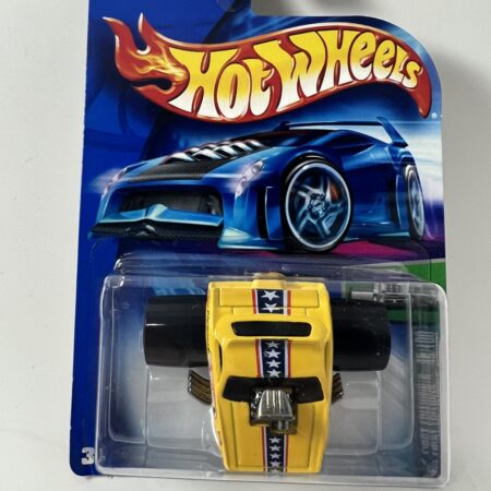 hot wheels 1:64 diecast car in packaging blue card front view yellow custom truck collectible