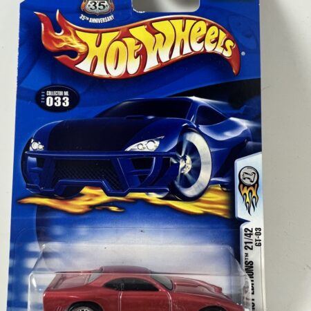 hot wheels 1:64 diecast car in packaging blue card front view red muscle car collectible