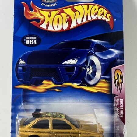 hot wheels 1:64 diecast car in packaging blue card front view yellow taxi style car collectible