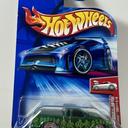hot wheels 1:64 diecast car in packaging blue card front view green custom car collectible
