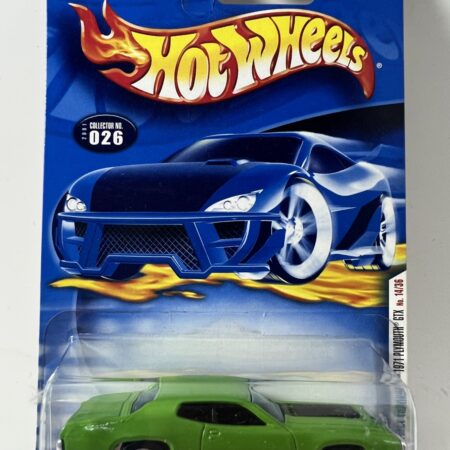 hot wheels 1:64 diecast car in packaging blue card front view green muscle car collectible