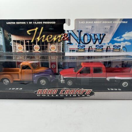 ford champs then and now diecast truck set in packaging orange and red trucks collectible