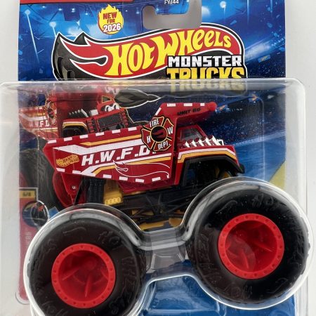 Hot Wheels Monster Trucks HWFD Unit 68 fire department truck 2026 in red with large black and red wheels in original packaging