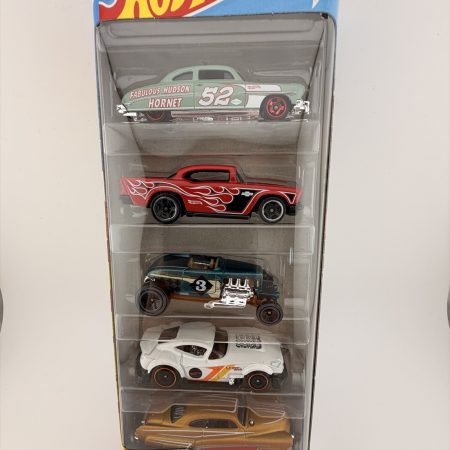 Hot Wheels HW Hot Rods diecast car in original packaging with red classic hot rod artwork and Mattel branding, 1:64 scale collectible