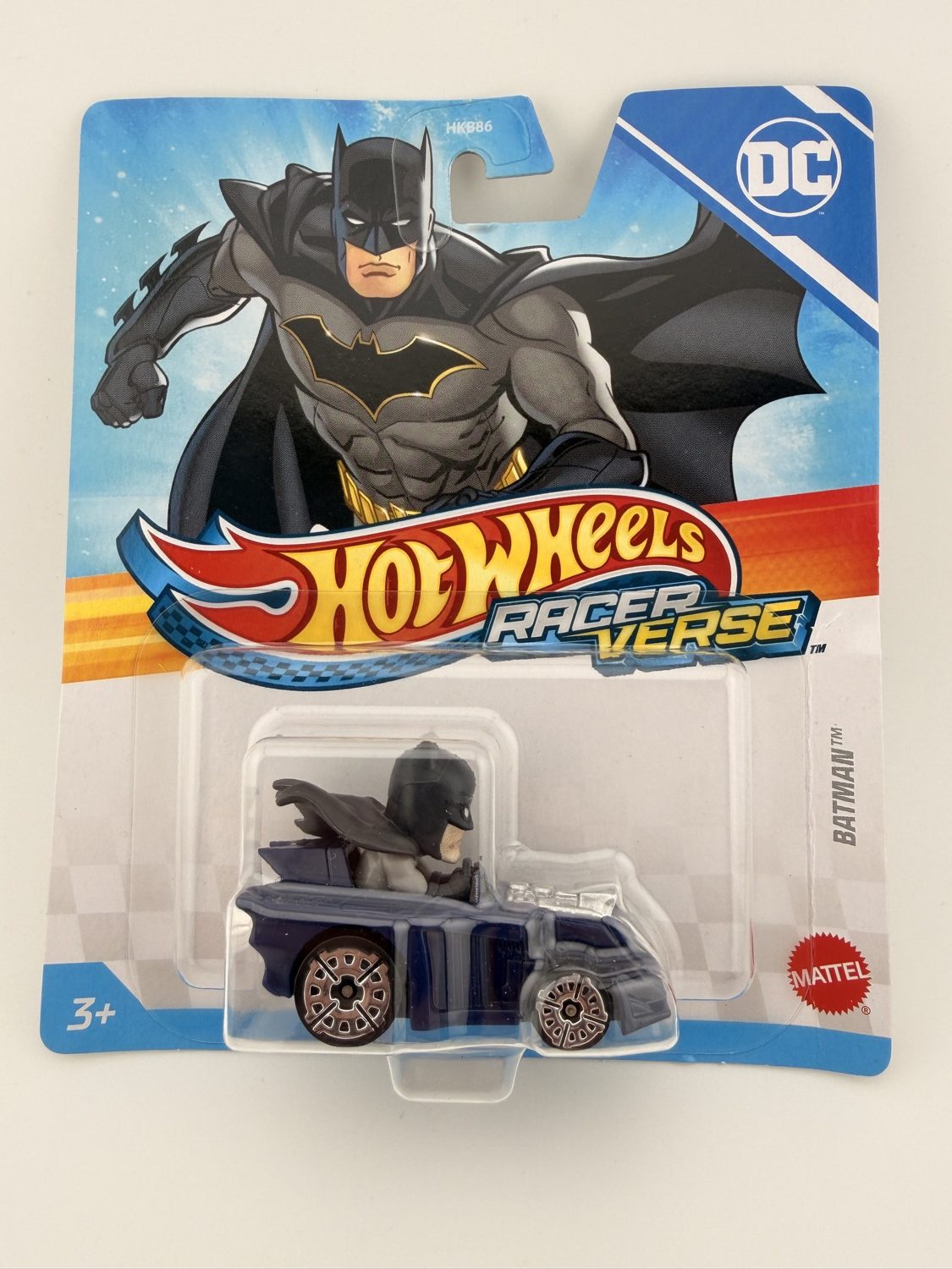 Hot Wheels RacerVerse Batman diecast car in packaging DC themed vehicle
