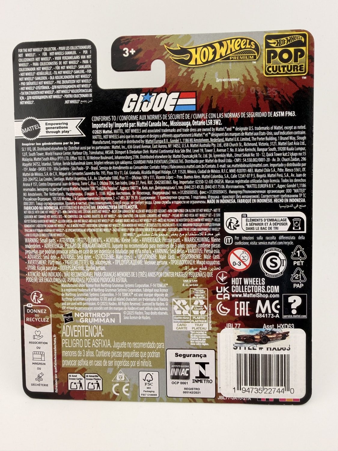 Back of Hot Wheels GI Joe Skystriker jet Pop Culture card showing details