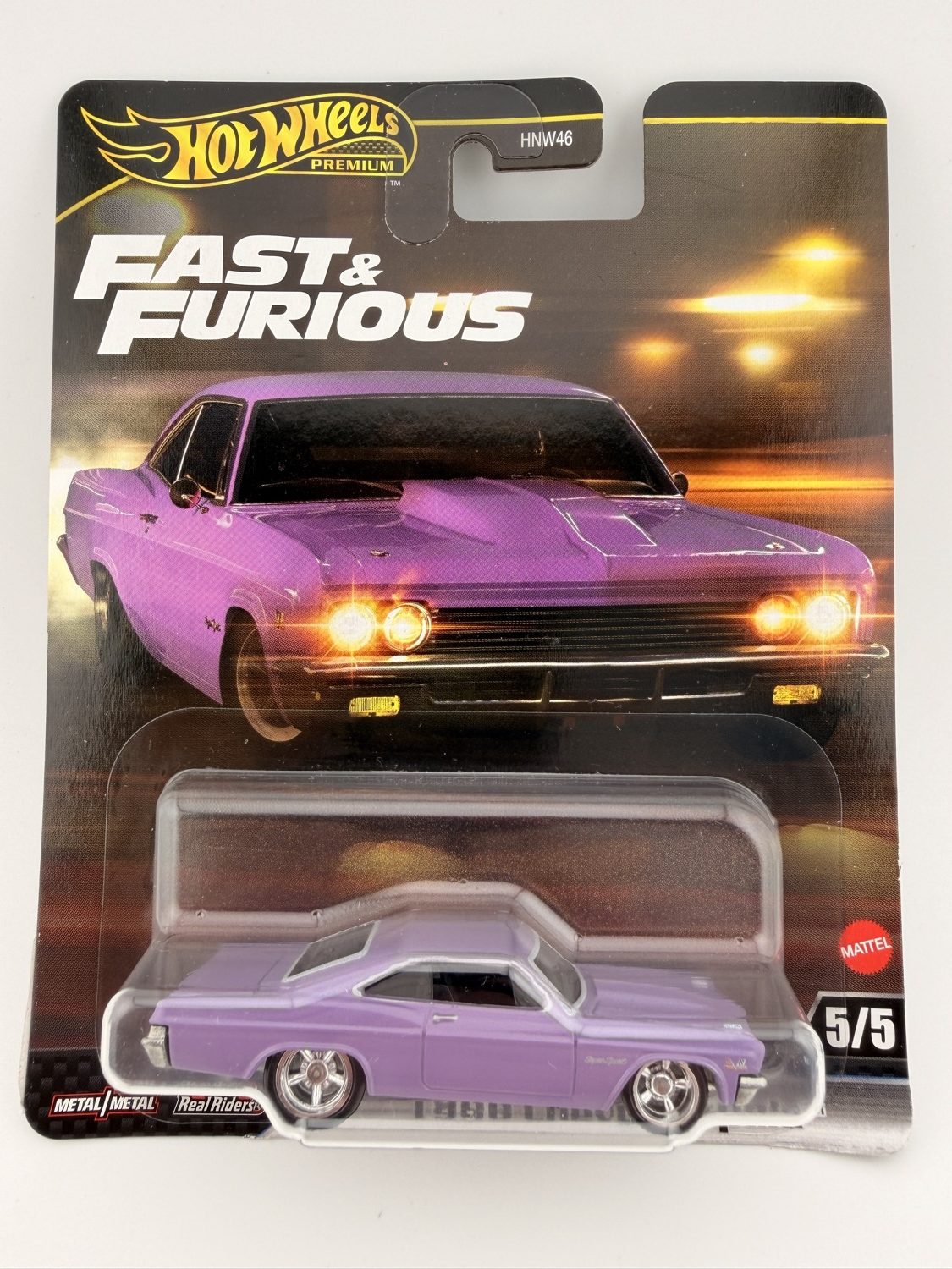 Hot Wheels Fast and Furious 1966 Chevy Impala Premium diecast front in packaging