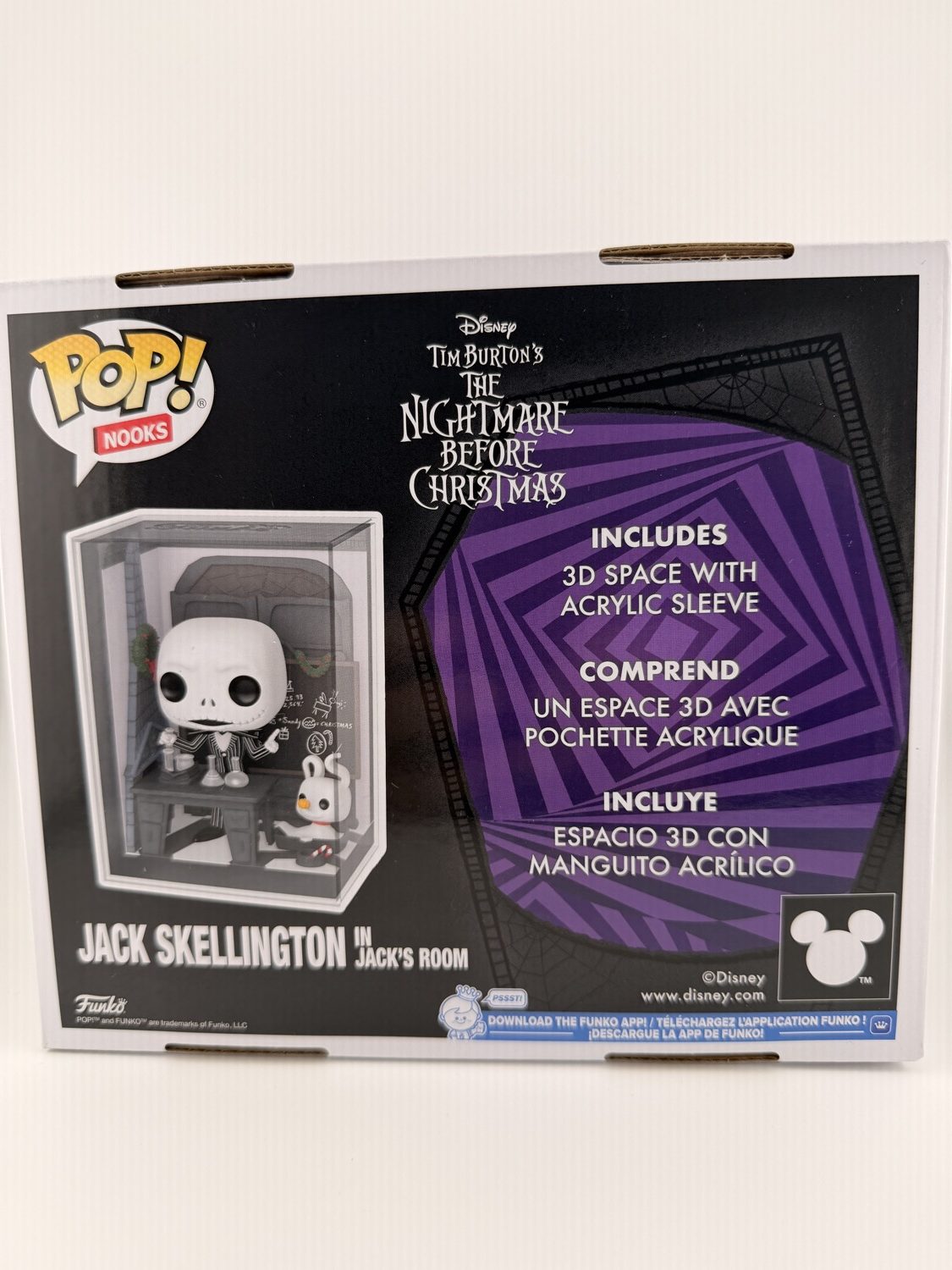Funko Pop Nooks Jack Skellington Jack’s Room packaging back showing 3D display feature and branding