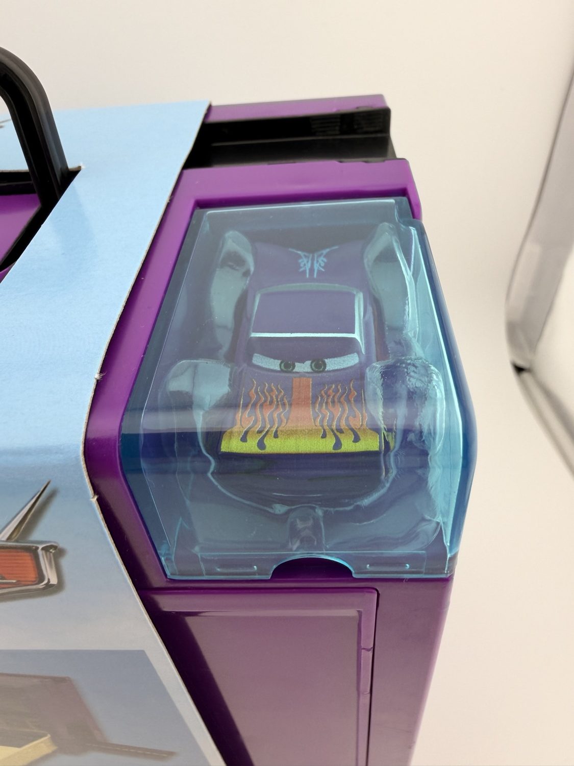 Custom painted Cars character inside Ramone Body Shop playset case window display