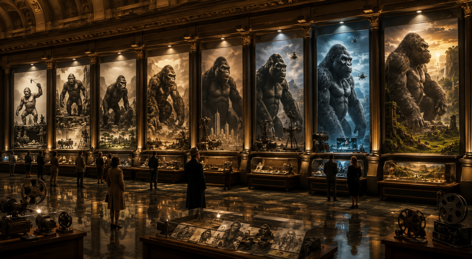 Original cinematic museum gallery illustrating the evolution of the legendary giant ape through nearly a century of filmmaking and visual effects history.